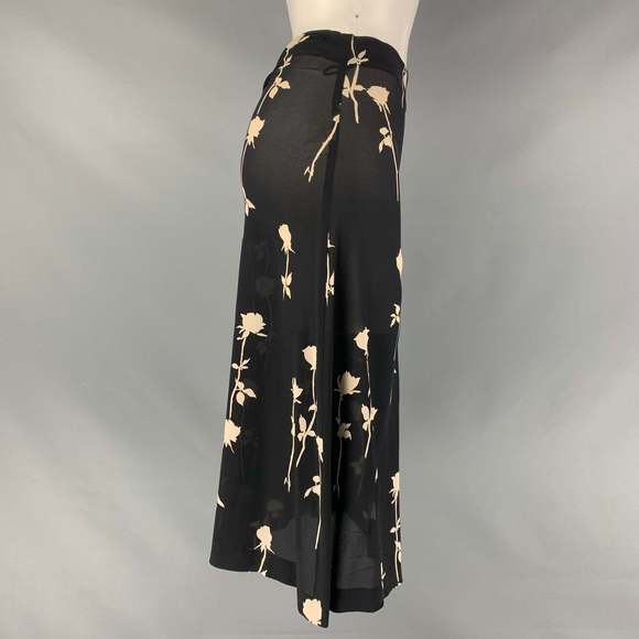 DOLCE & GABBANA Black Cream Silk & Lycra Floral A-Line Skirt - Picture 2 of 6